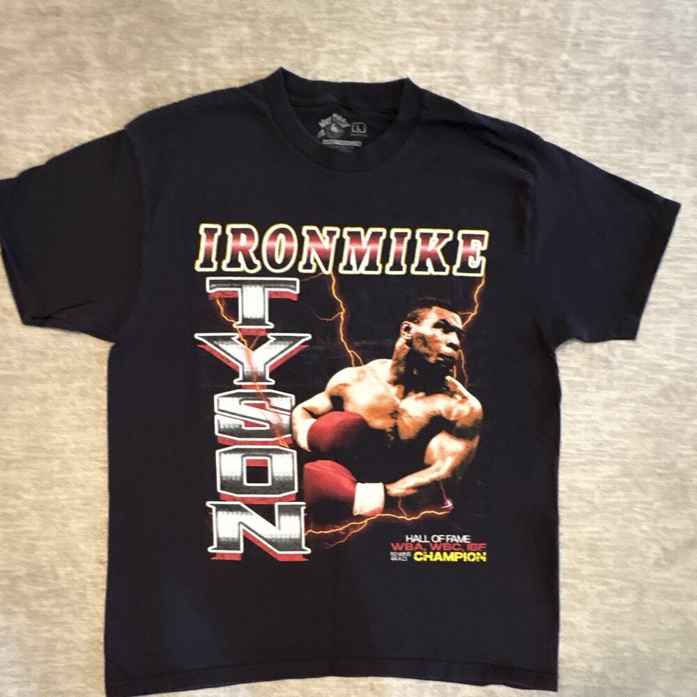Mike Tyson Iron Mike Black Graphic Print Cotton Crew Neck T-Shirt Men’s L